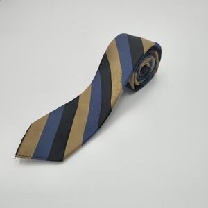 1960s Vintage‎ Prince Consort Blue Gold Striped Button Down Tie By Schreter